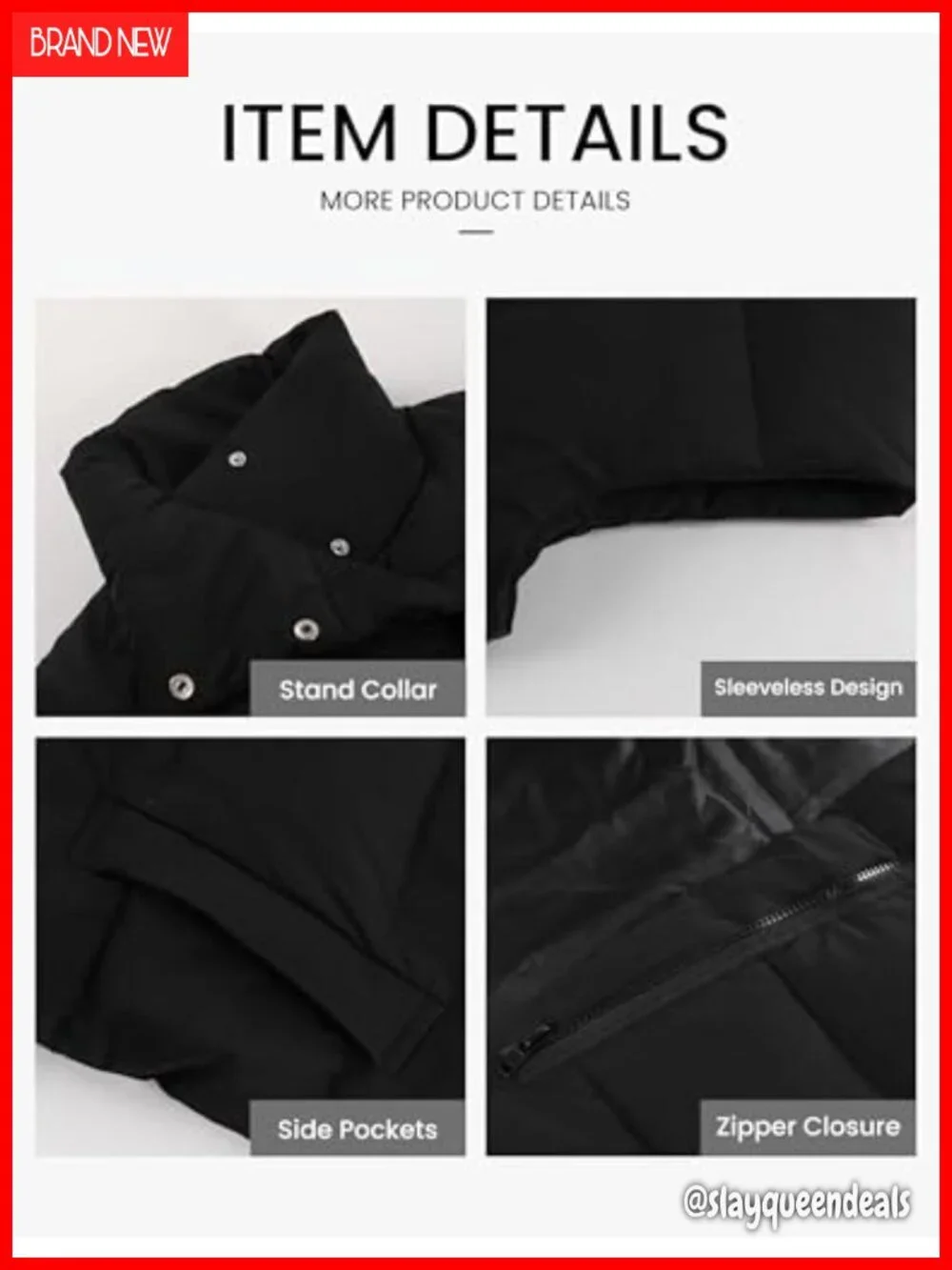 Sleeveless Quilted Puffer Vest Stand Collar Lightweight Winter Jacket